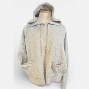 Lou & Grey Anthro Popcorn Bobble Knit Textured Hoodie Sweater XL Mint Sage Green